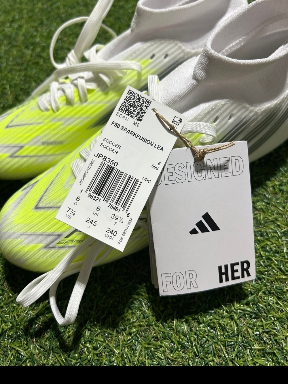 Adidas Kids' White & Neon Yellow Soccer Cleats - Picture 2 of 8
